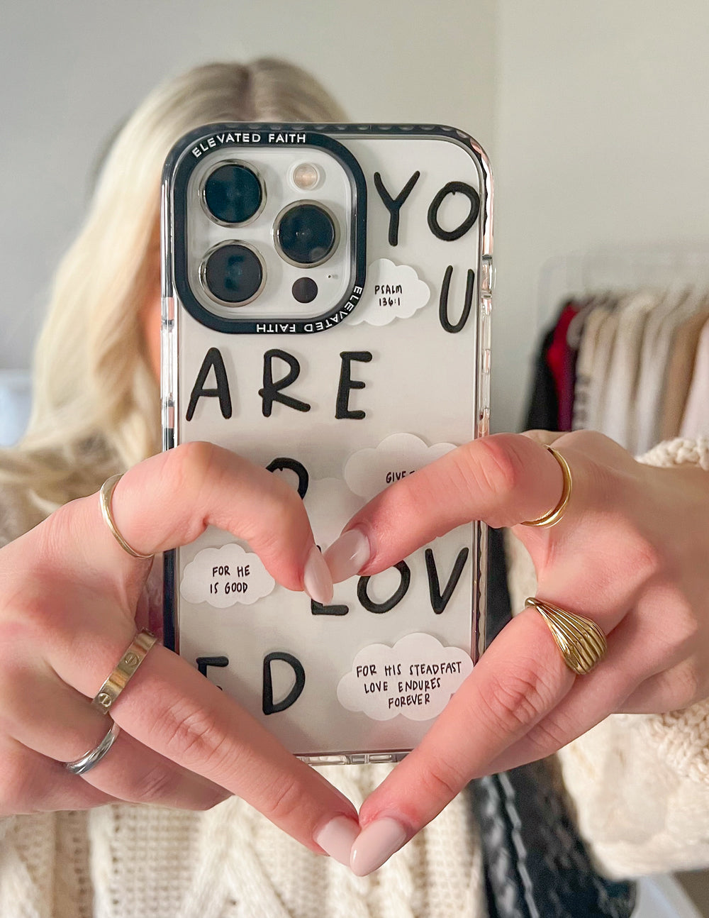 Elevated Faith Christian iPhone Case with uplifting messages and a clear design for spiritual expression