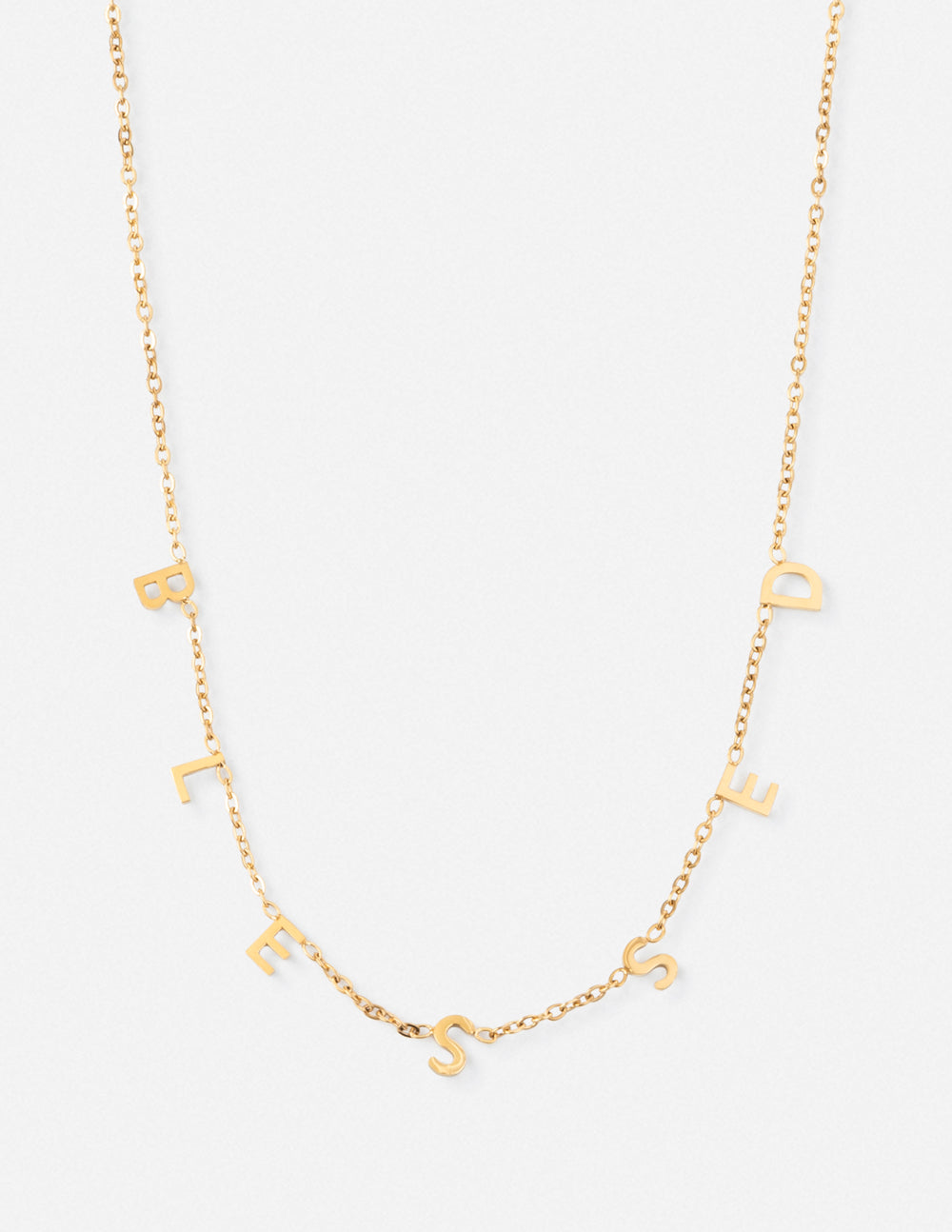 Elevated Faith Gold Necklace with Blessed Letter Design, a perfect piece of Christian Jewelry