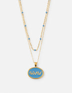 Gold Layered Necklace with Blue Enamel Pendant, perfect for Christian Jewelry lovers