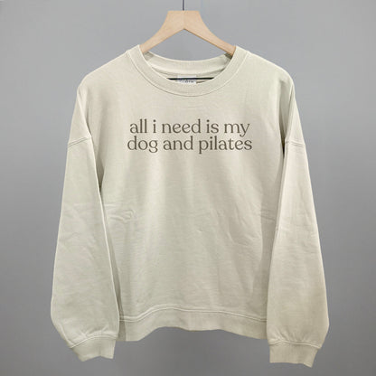All I Need Is My Dog And Pilates Funny Oversized Boxy Crewneck Sweatshirt in Bone – Ivy + Cloth
