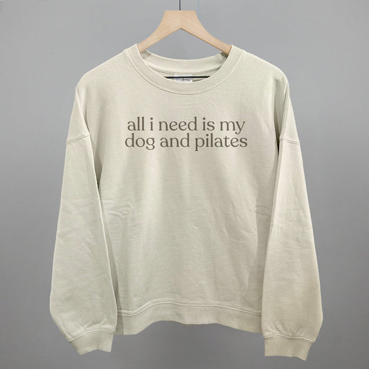 All I Need Is My Dog And Pilates Funny Oversized Boxy Crewneck Sweatshirt in Bone – Ivy + Cloth