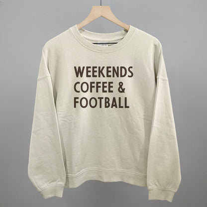 Weekends, Coffee and Football graphic oversized boxy crew in Bone