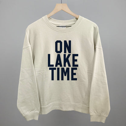 On Lake Time Block Letters Funny Oversized Boxy Crewneck Sweatshirt in Bone – Ivy + Cloth