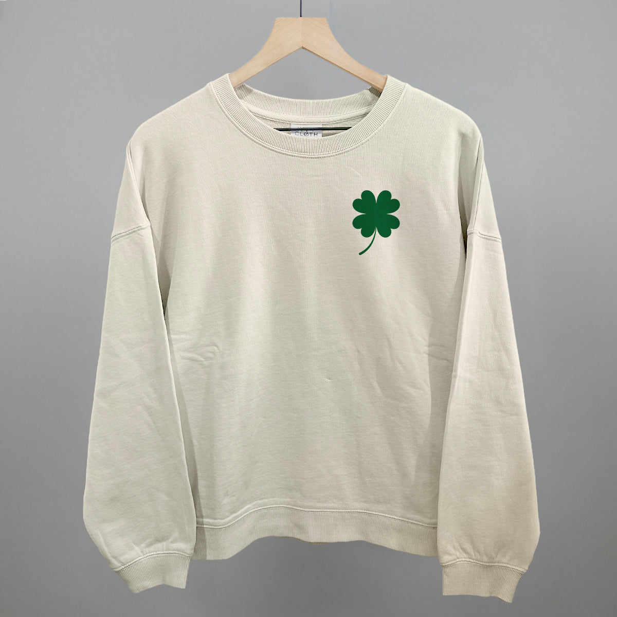 Four Leaf Clover (Left Chest) Funny Oversized Boxy Crewneck Sweatshirt in Bone – Ivy + Cloth