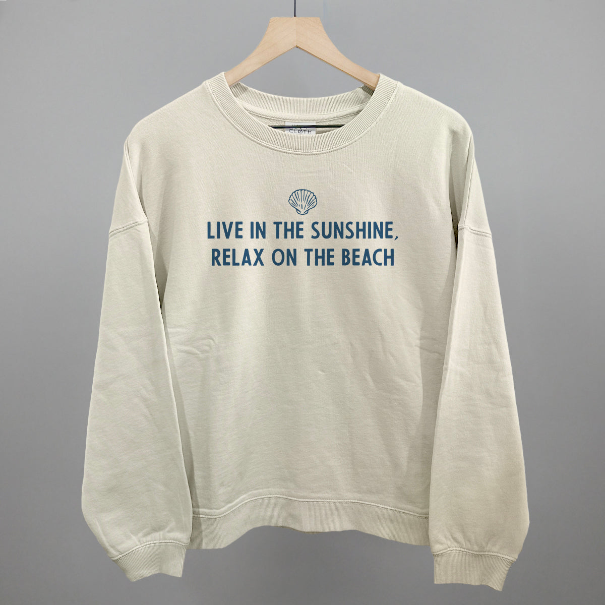 Live In The Sunshine, Relax On The Beach graphic oversized boxy crew in Bone