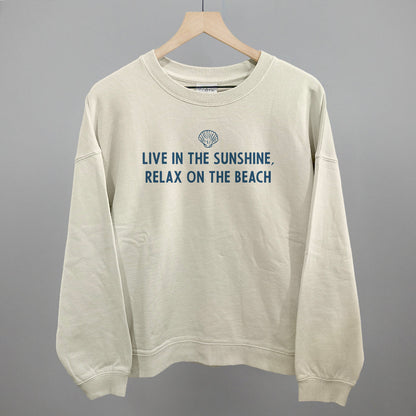 Live In The Sunshine, Relax On The Beach graphic oversized boxy crew in Bone
