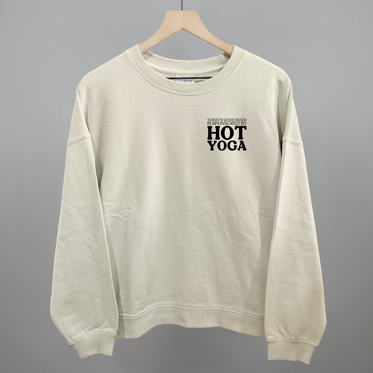 Mood Sponsored By Hot Yoga (Left Chest) Funny Oversized Boxy Crewneck Sweatshirt in Bone – Ivy + Cloth