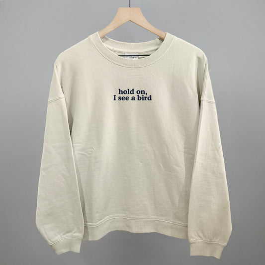 Hold On I See A Bird Birdwatching graphic oversized boxy crew in Bone