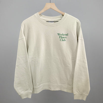 Weekend Pilates Club Minimalist graphic oversized boxy crew in Bone