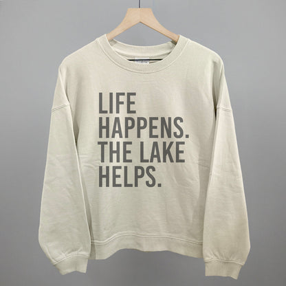 Life Happens. The Lake Helps. Funny Oversized Boxy Crewneck Sweatshirt in Bone – Ivy + Cloth