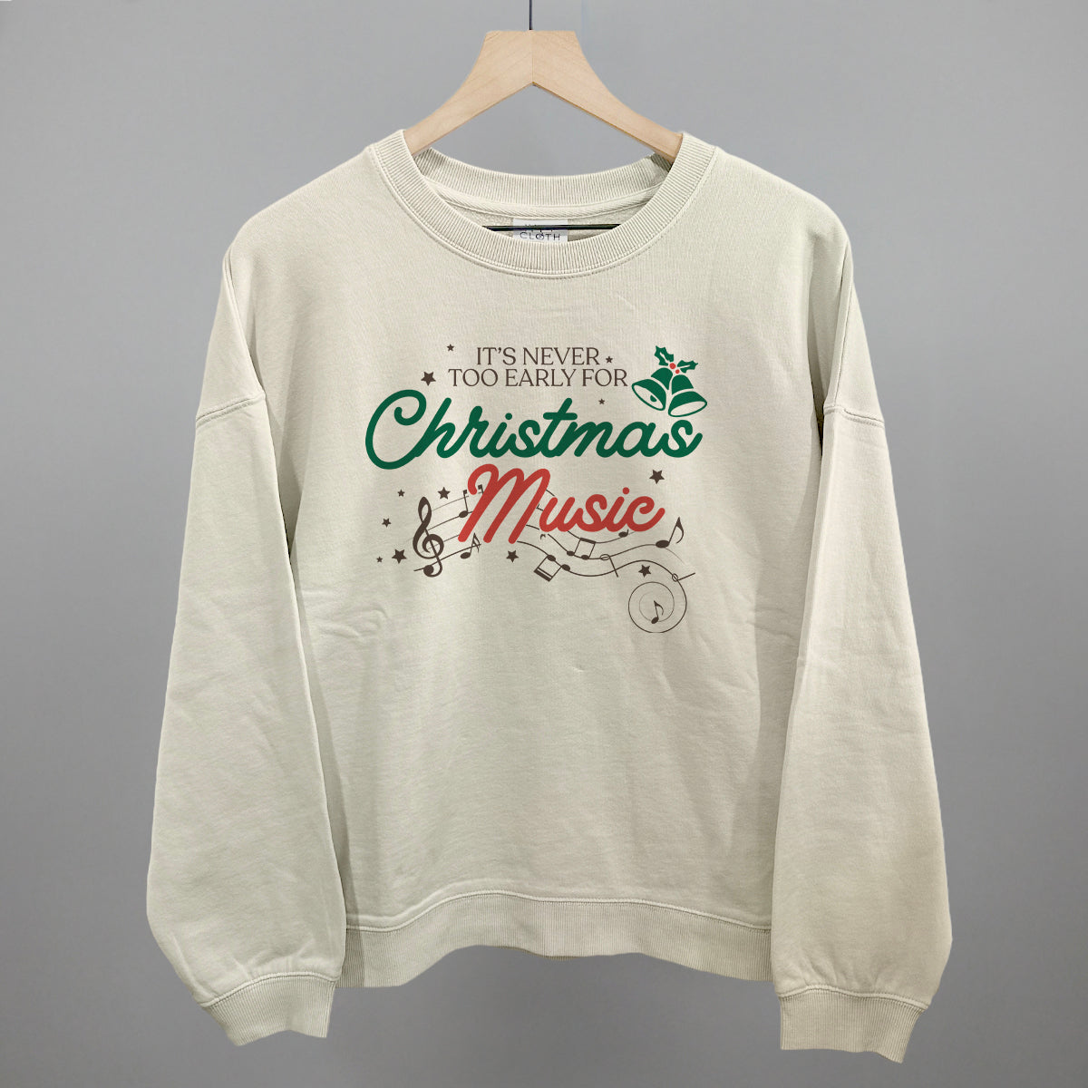 It's Never Too Early For Christmas Music Doodle Funny Oversized Boxy Crewneck Sweatshirt in Bone – Ivy + Cloth