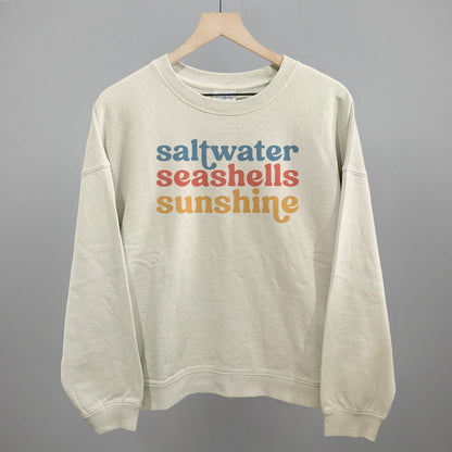 Saltwater, Seashells, Sunshine Beach graphic oversized boxy crew in Bone