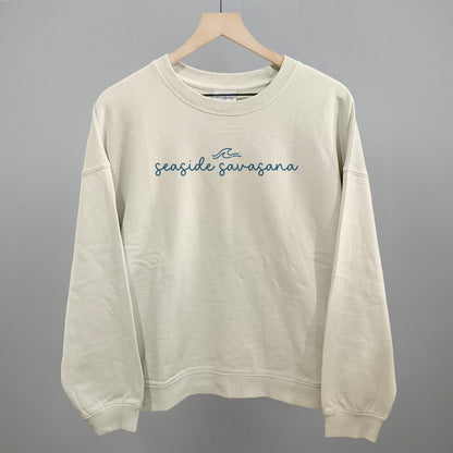 Seaside Savasana Funny Oversized Boxy Crewneck Sweatshirt in Bone – Ivy + Cloth