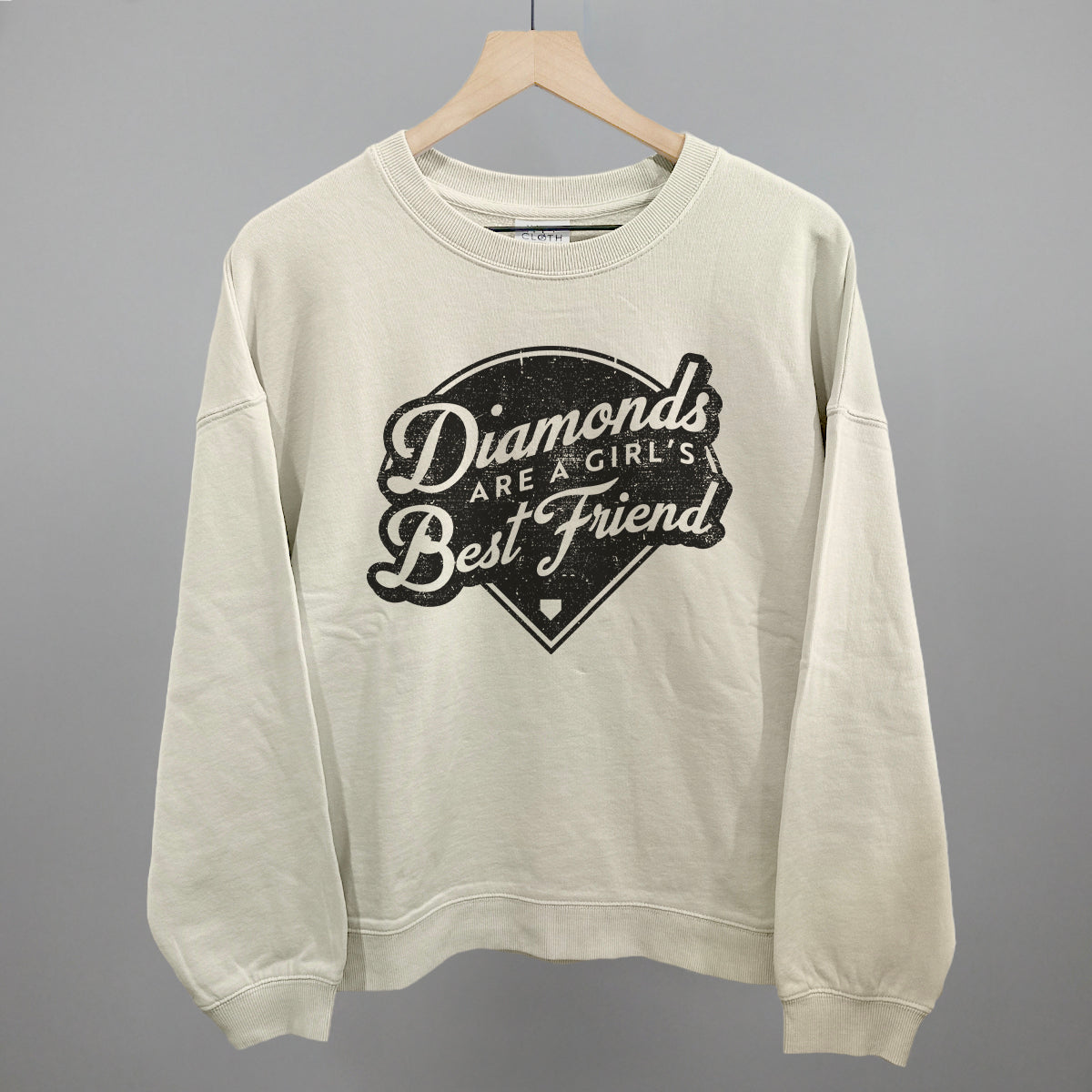 Diamonds Are A Girl's Best Friend (Vintage Script) Funny Oversized Boxy Crewneck Sweatshirt in Bone – Ivy + Cloth