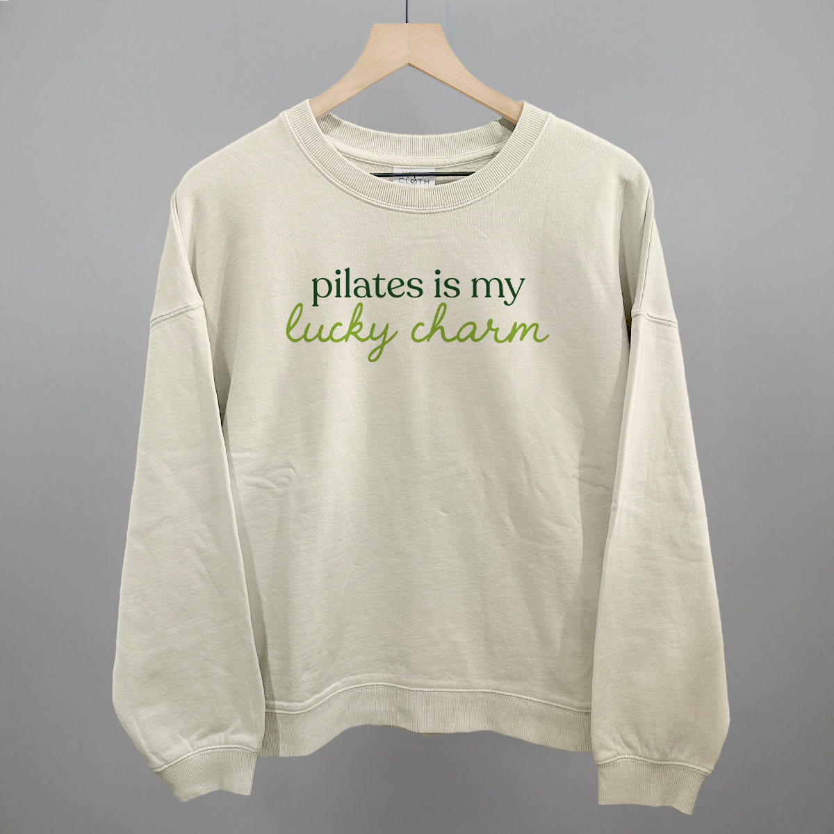 Pilates Is My Lucky Charm St. Patrick's Day graphic oversized boxy crew in Bone