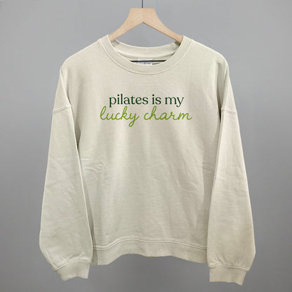 Pilates Is My Lucky Charm St. Patrick's Day graphic oversized boxy crew in Bone