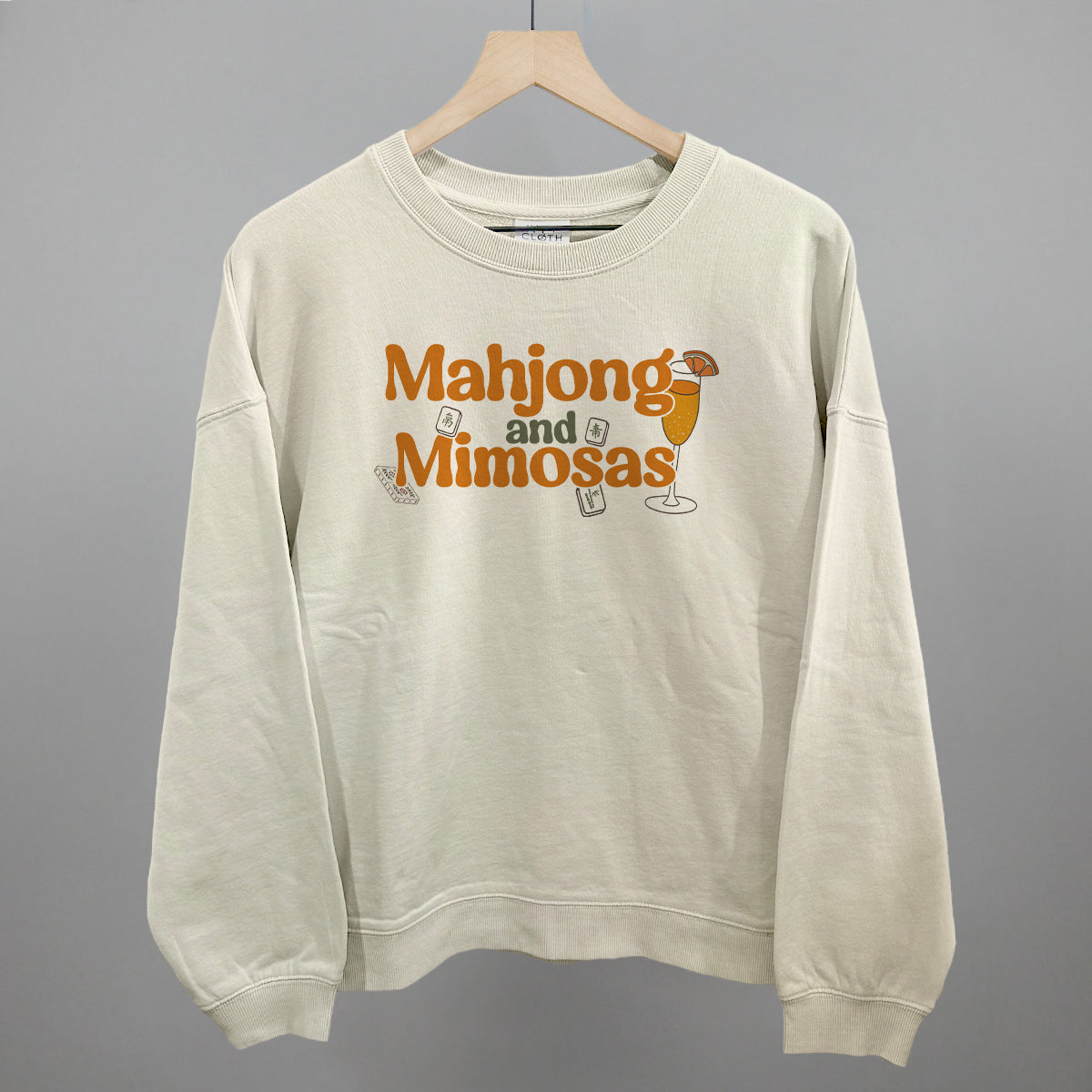 Mahjong and Mimosas graphic oversized boxy crew in Bone