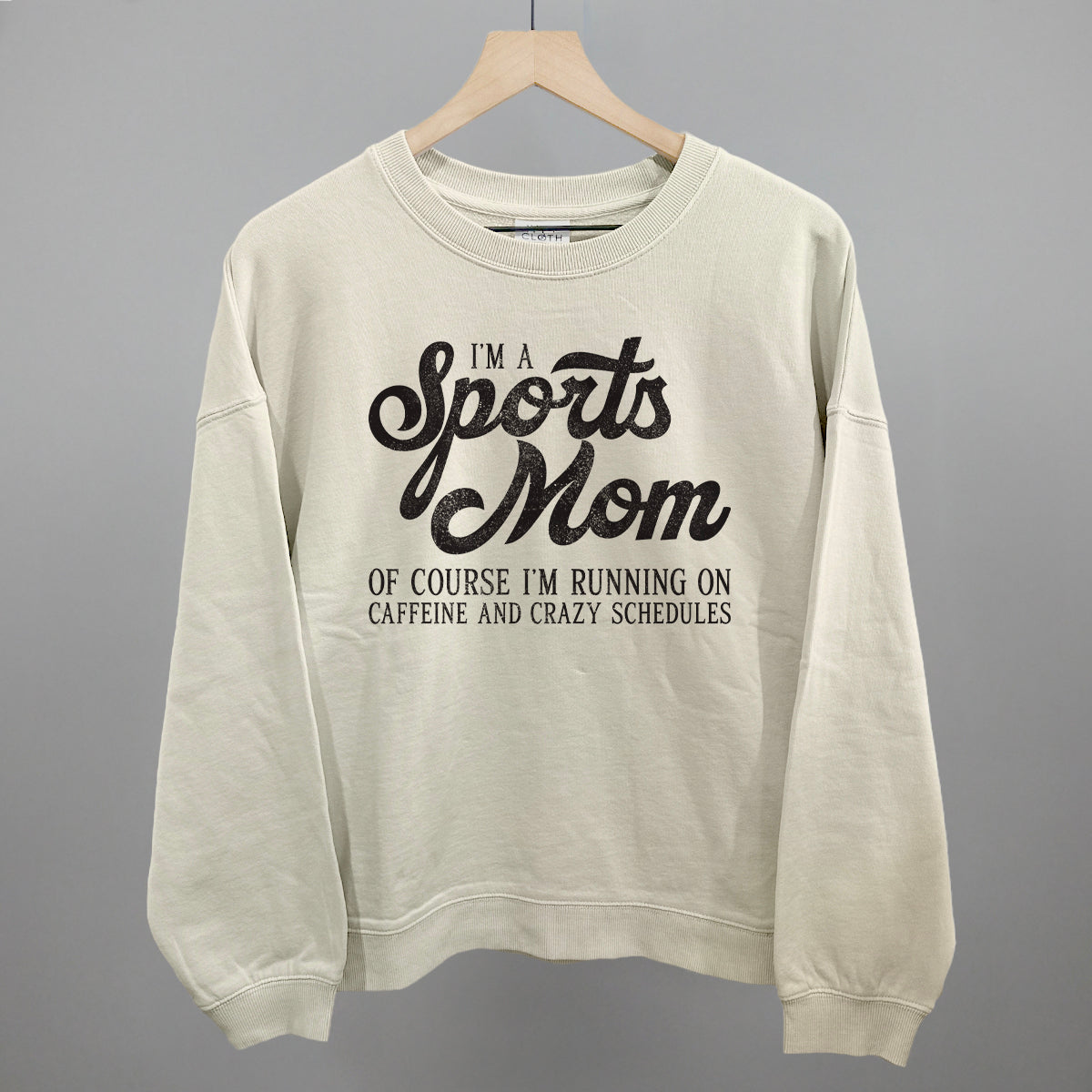 I'm A Sports Mom graphic oversized boxy crew in Bone