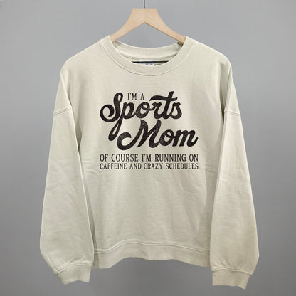 I'm A Sports Mom graphic oversized boxy crew in Bone