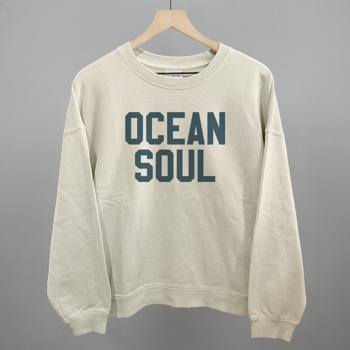 Ocean Soul Beach graphic oversized boxy crew in Bone