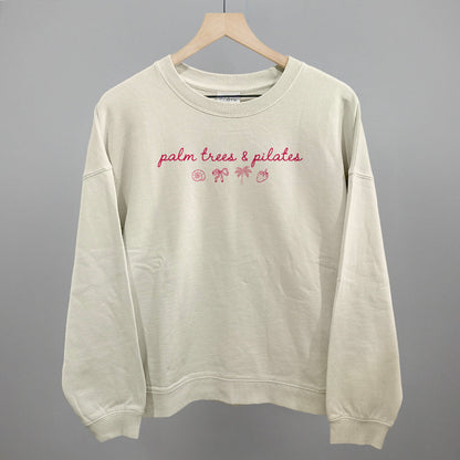 Palm Trees & Pilates (Pink) Funny Oversized Boxy Crewneck Sweatshirt in Bone – Ivy + Cloth