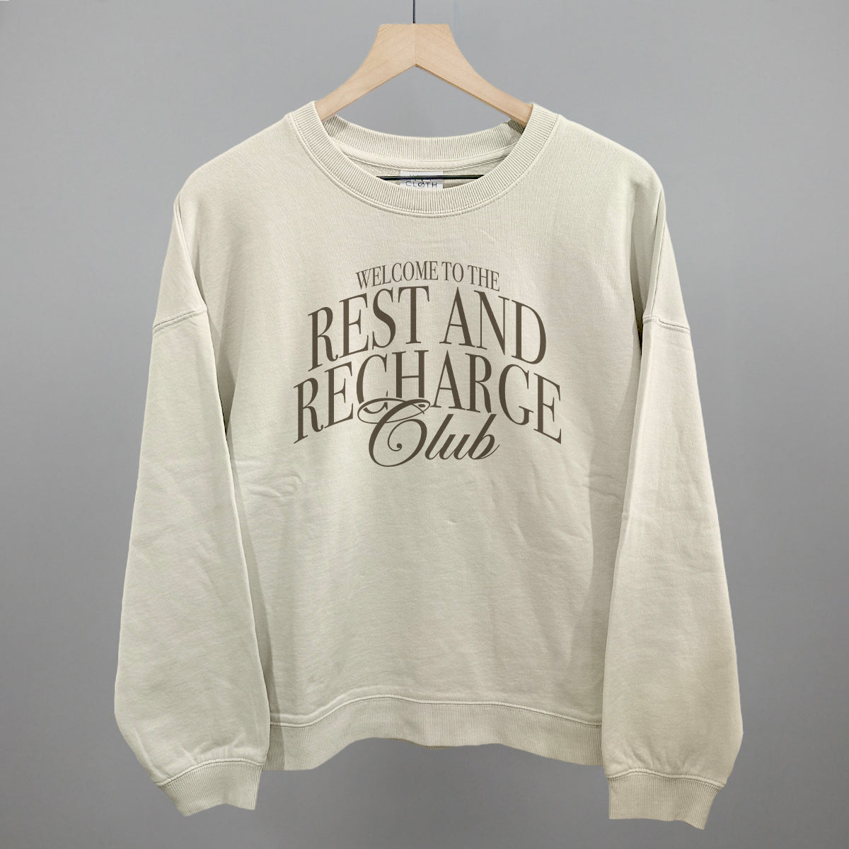 Rest and Recharge Club graphic oversized boxy crew in Bone