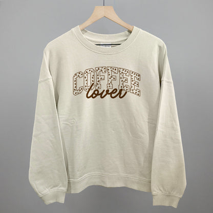Coffee Lover graphic oversized boxy crew in Bone