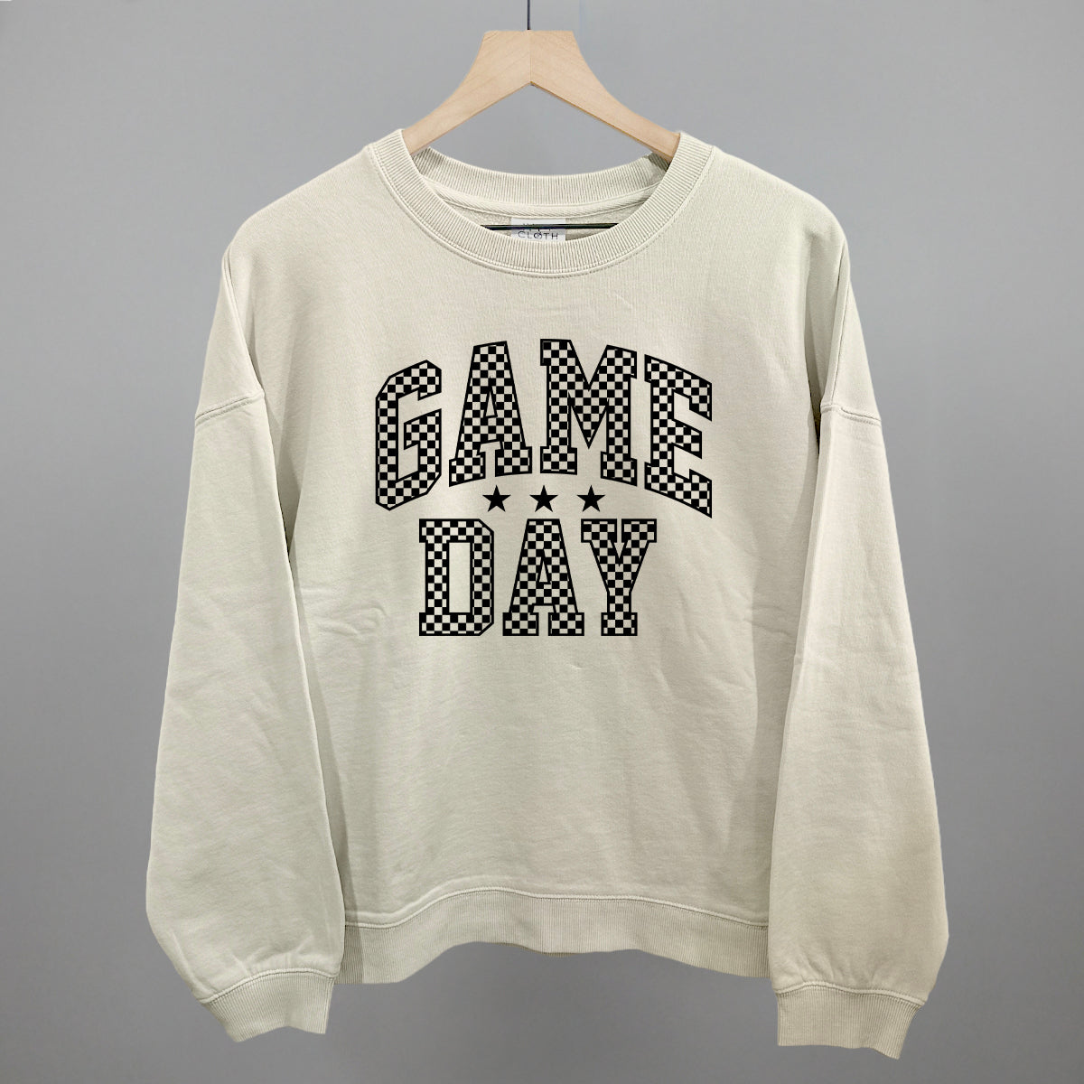 Game Day Checkered Arch Funny Oversized Boxy Crewneck Sweatshirt in Bone – Ivy + Cloth