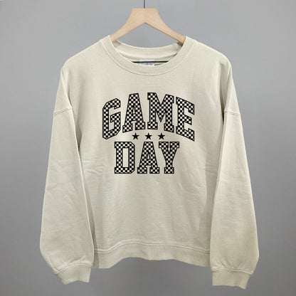 Game Day Checkered Arch Funny Oversized Boxy Crewneck Sweatshirt in Bone – Ivy + Cloth