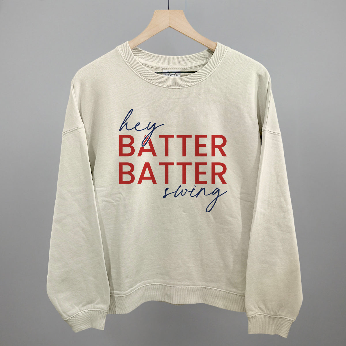Hey Batter Batter Swing (Red + Navy) Funny Oversized Boxy Crewneck Sweatshirt in Bone – Ivy + Cloth