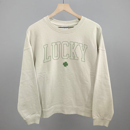 Lucky Clover (Collegiate) Funny Oversized Boxy Crewneck Sweatshirt in Bone – Ivy + Cloth