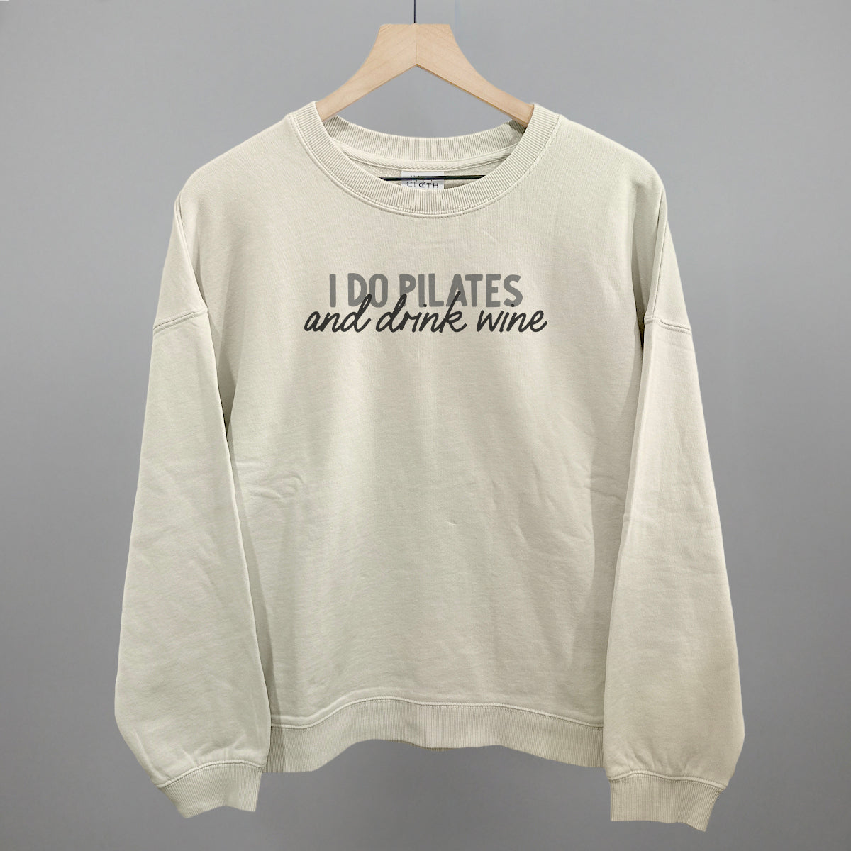 I Do Pilates and Drink Wine graphic oversized boxy crew in Bone
