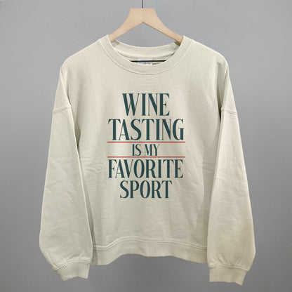 Wine Tasting Is My Favorite Sport graphic oversized boxy crew in Bone
