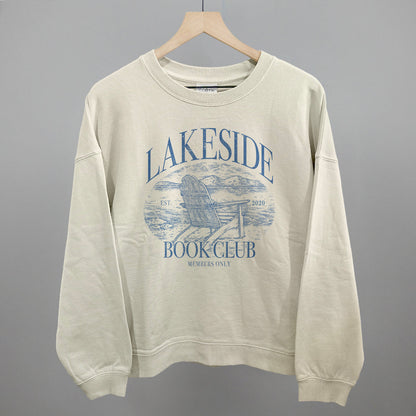 Lakeside Book Club graphic oversized boxy crew in Bone