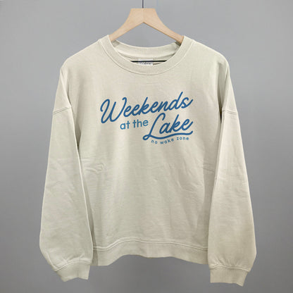 Weekends At The Lake Blue Funny Oversized Boxy Crewneck Sweatshirt in Bone – Ivy + Cloth