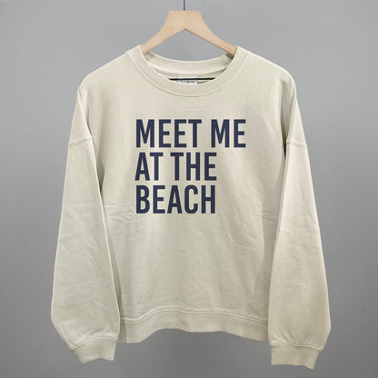 Meet Me At The Beach graphic oversized boxy crew in Bone
