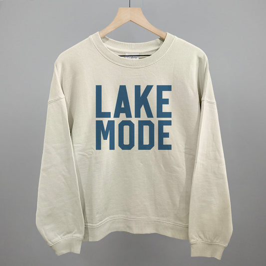 Lake Mode Lake Life graphic oversized boxy crew in Bone