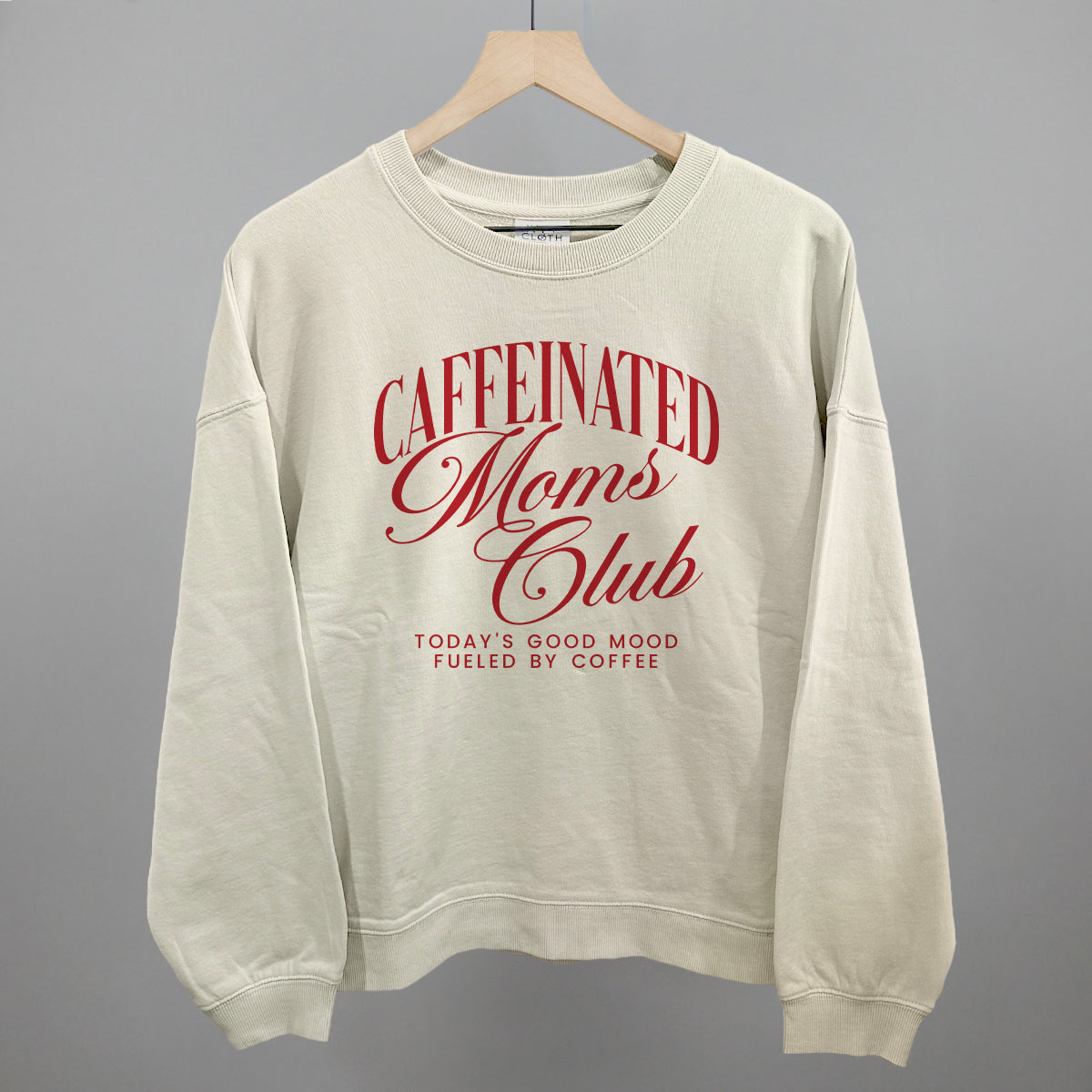 Caffeinated Moms Club graphic oversized boxy crew in Bone