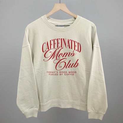 Caffeinated Moms Club graphic oversized boxy crew in Bone