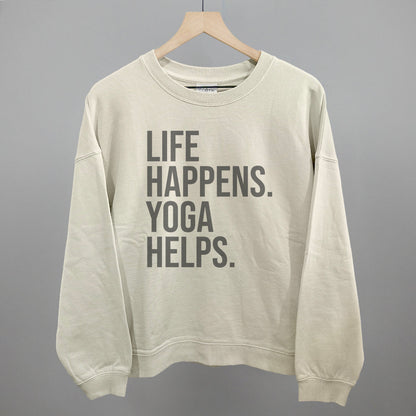 Life Happens Yoga Helps Funny Oversized Boxy Crewneck Sweatshirt in Bone – Ivy + Cloth
