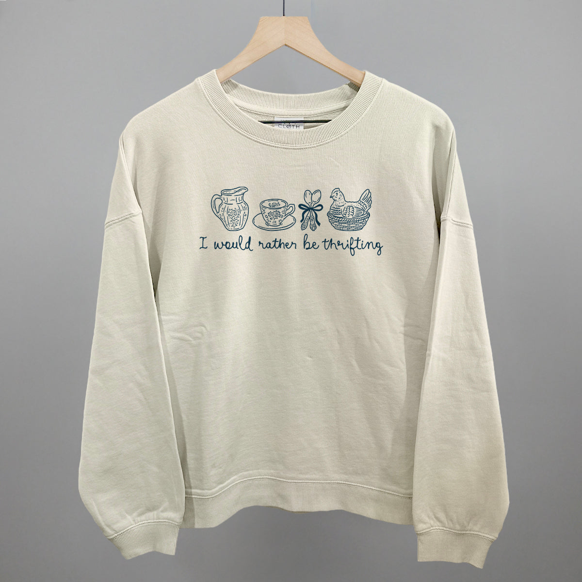I Would Rather Be Thrifting graphic oversized boxy crew in Bone