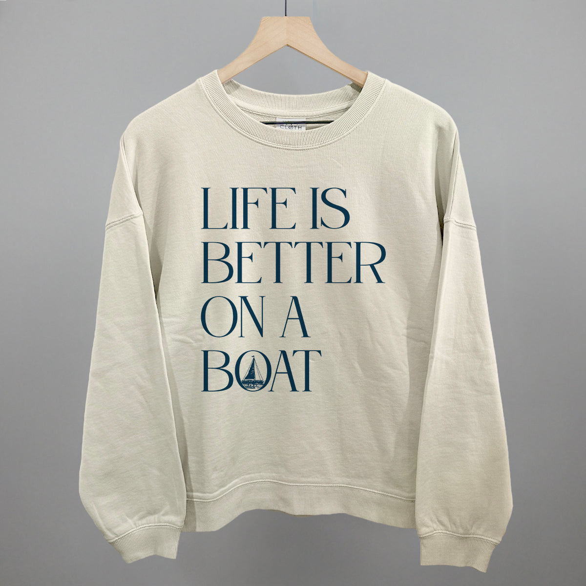 Life Is Better On A Boat graphic oversized boxy crew in Bone