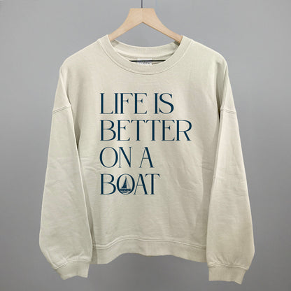 Life Is Better On A Boat graphic oversized boxy crew in Bone