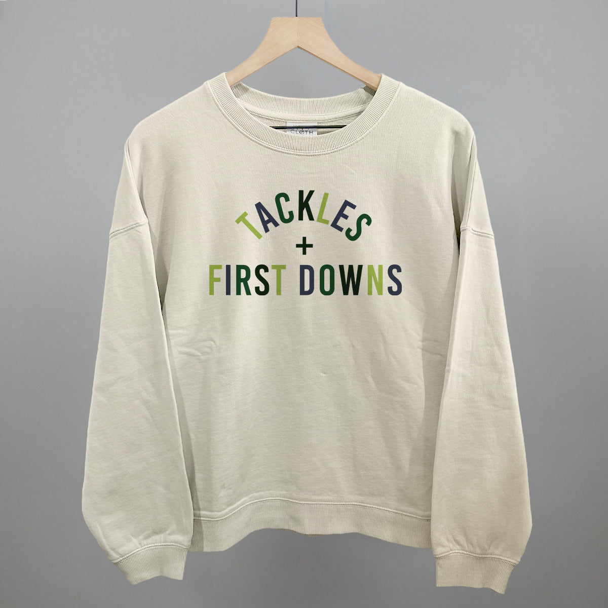 Tackles and First Downs Football graphic oversized boxy crew in Bone