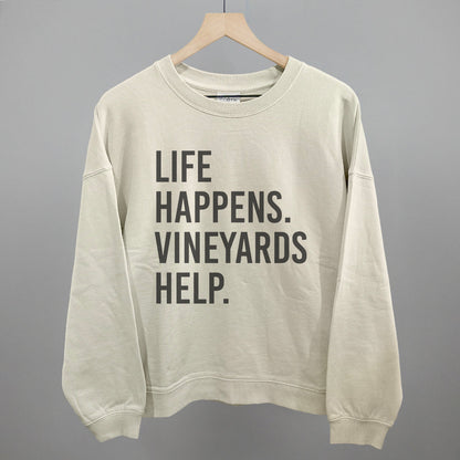 Life Happens Vineyards Help Wine graphic oversized boxy crew in Bone