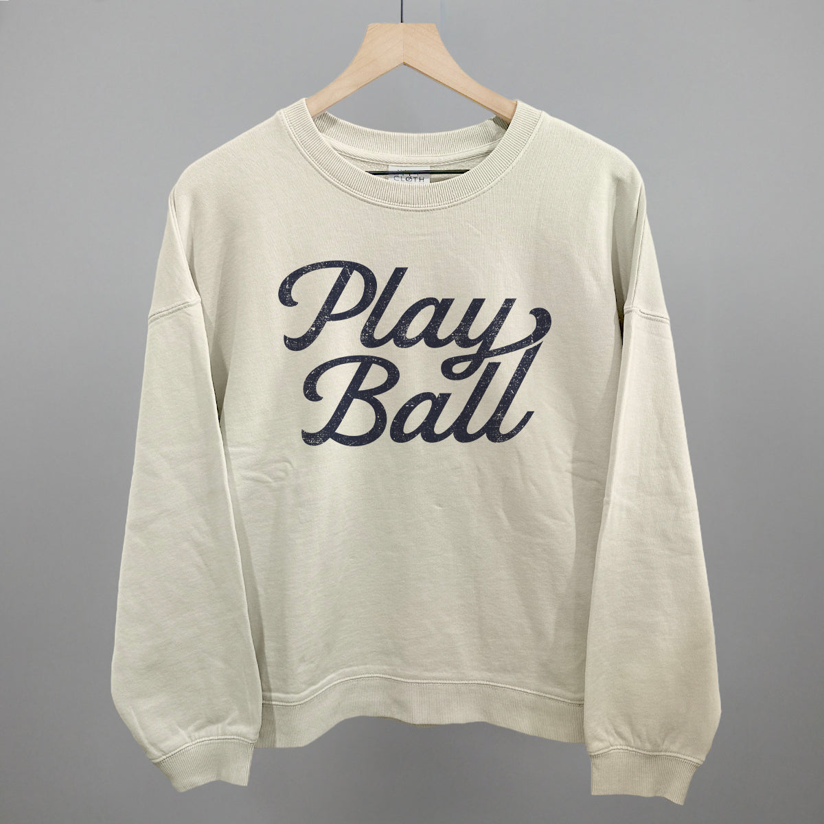 Play Ball (Vintage Script) Funny Oversized Boxy Crewneck Sweatshirt in Bone – Ivy + Cloth