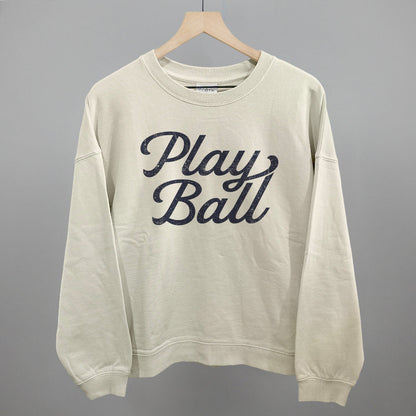 Play Ball (Vintage Script) Funny Oversized Boxy Crewneck Sweatshirt in Bone – Ivy + Cloth