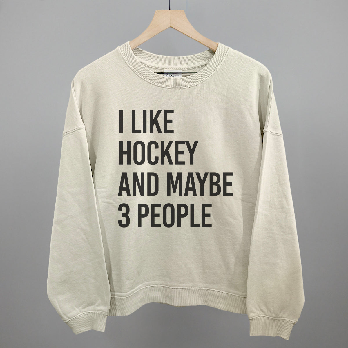I Like Hockey and Maybe 3 People graphic oversized boxy crew in Bone