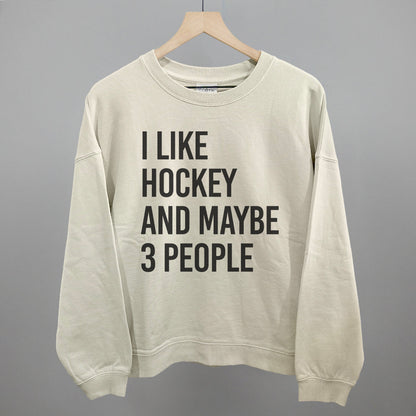 I Like Hockey and Maybe 3 People graphic oversized boxy crew in Bone