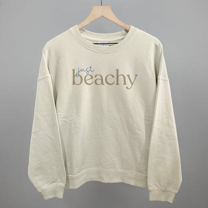 Just Beachy Beach graphic oversized boxy crew in Bone